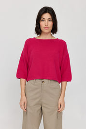 Fine Knit Jumper Half Sleeve - Magenta Pink