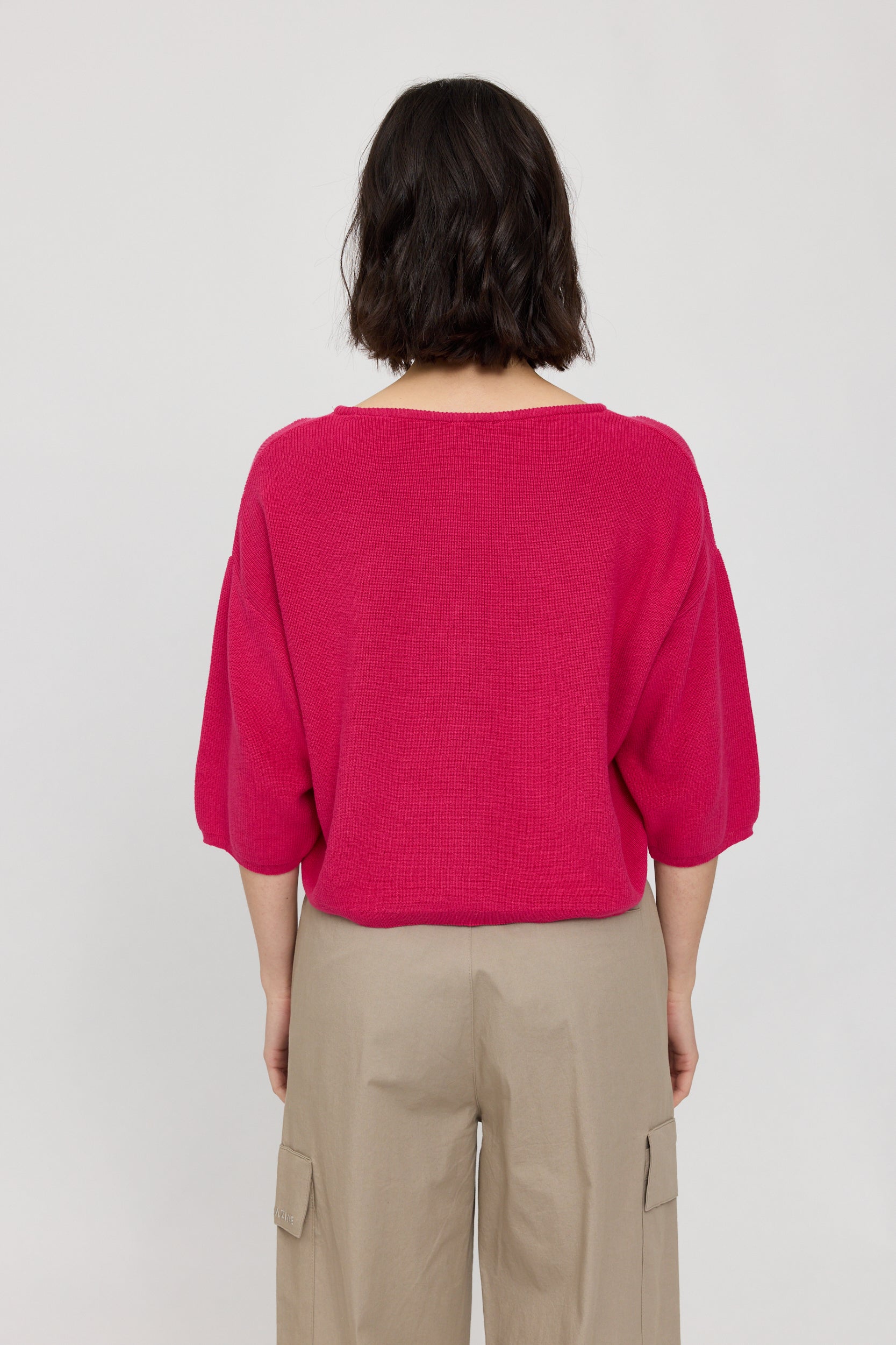 Fine Knit Jumper Half Sleeve - Magenta Pink