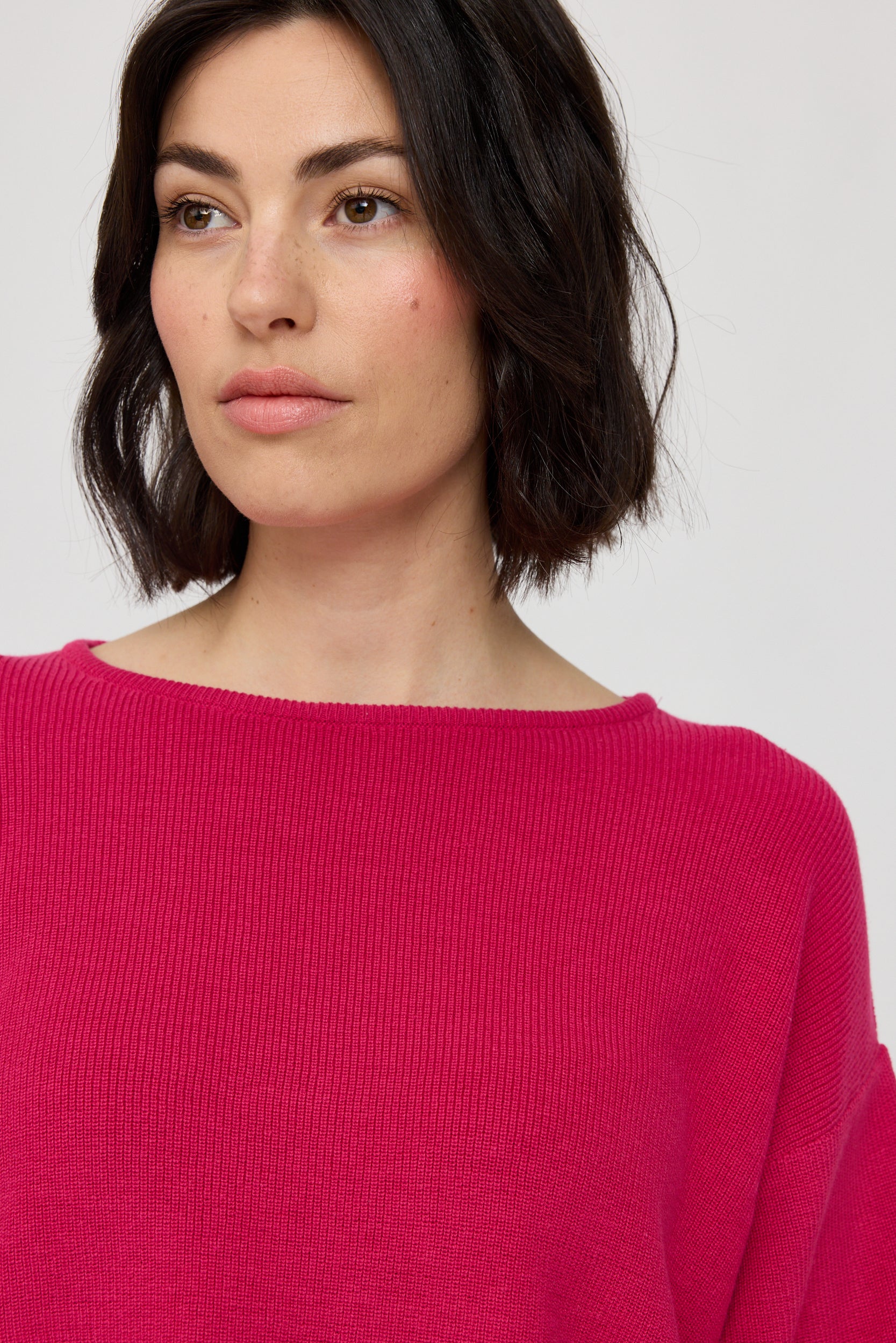 Fine Knit Jumper Half Sleeve - Magenta Pink