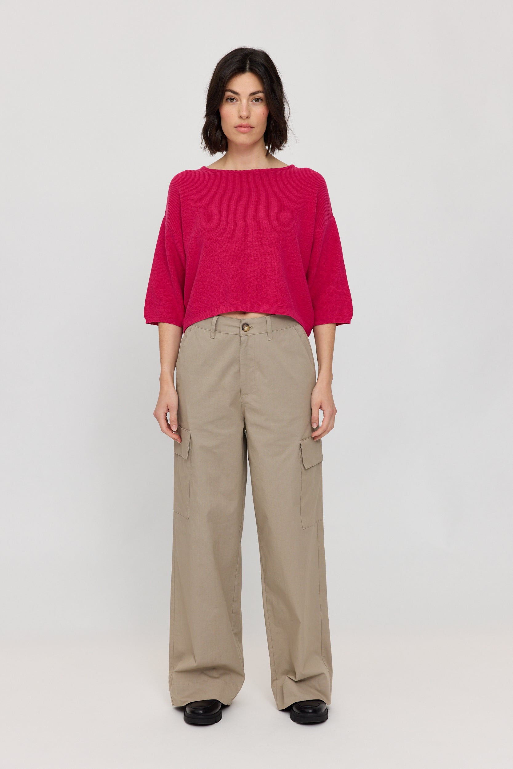 Fine Knit Jumper Half Sleeve - Magenta Pink