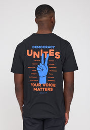 Back Print T-Shirt - Black/ Democracy Print