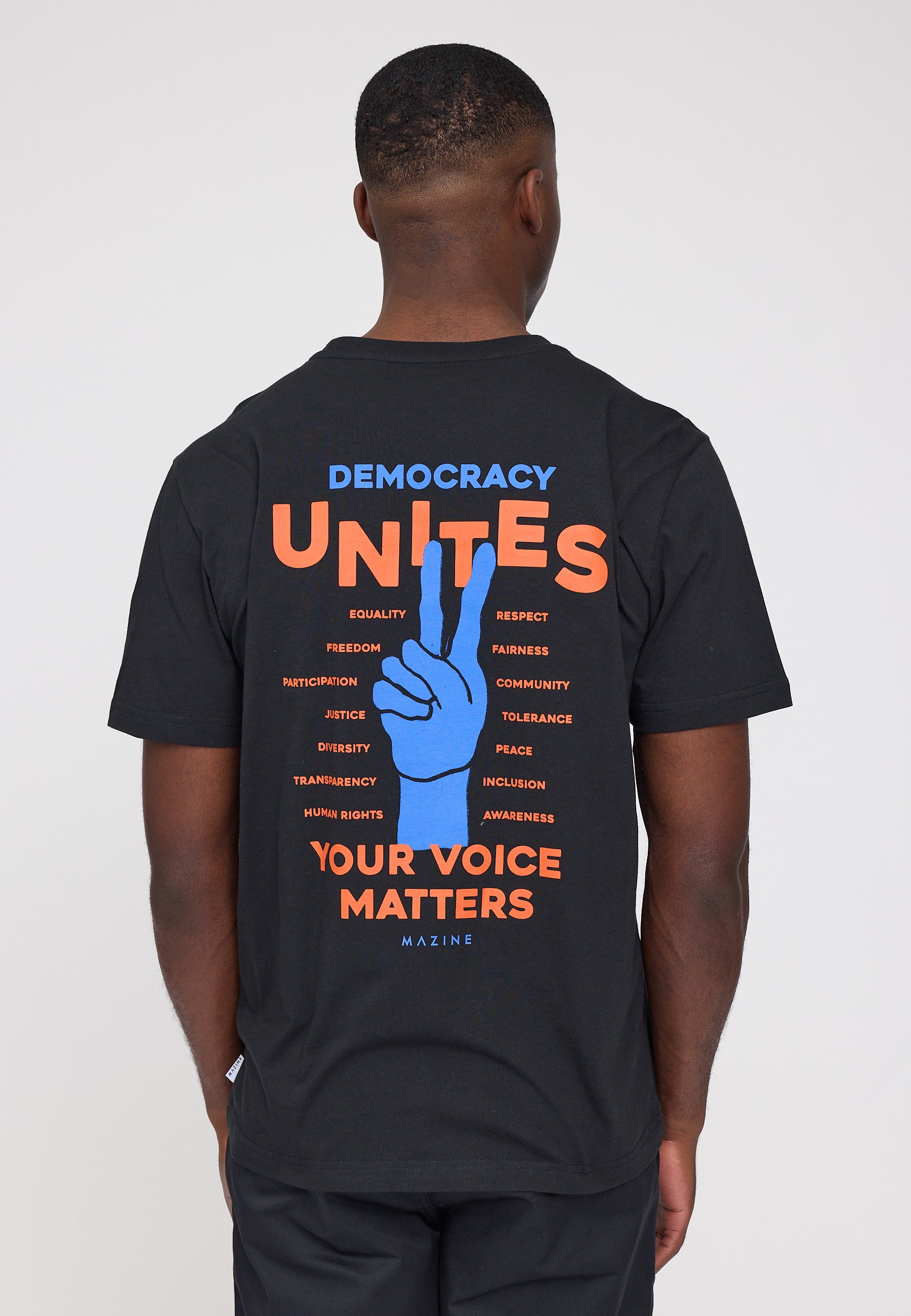 Back Print T-Shirt - Black/ Democracy Print