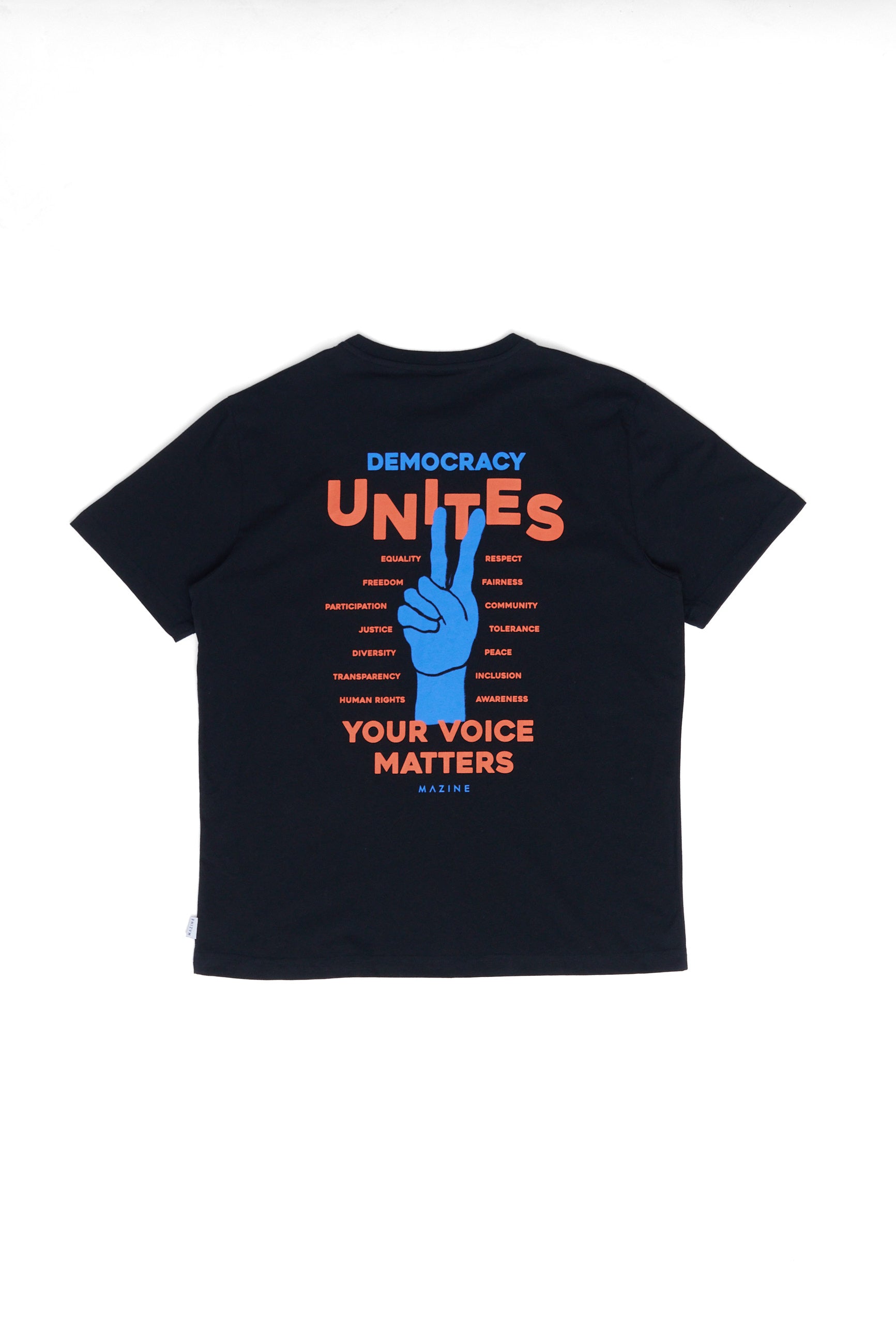 Back Print T-Shirt - Black/ Democracy Print