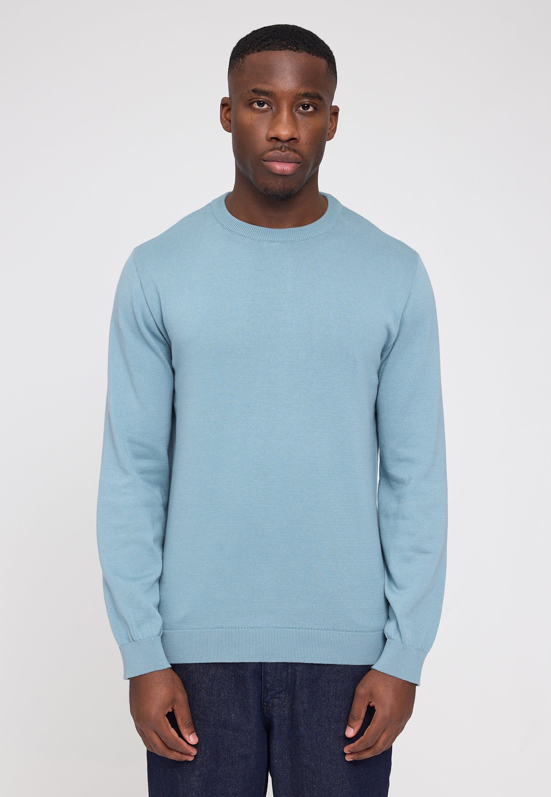 Fine Knit Crew Neck Jumper - Smoke Blue