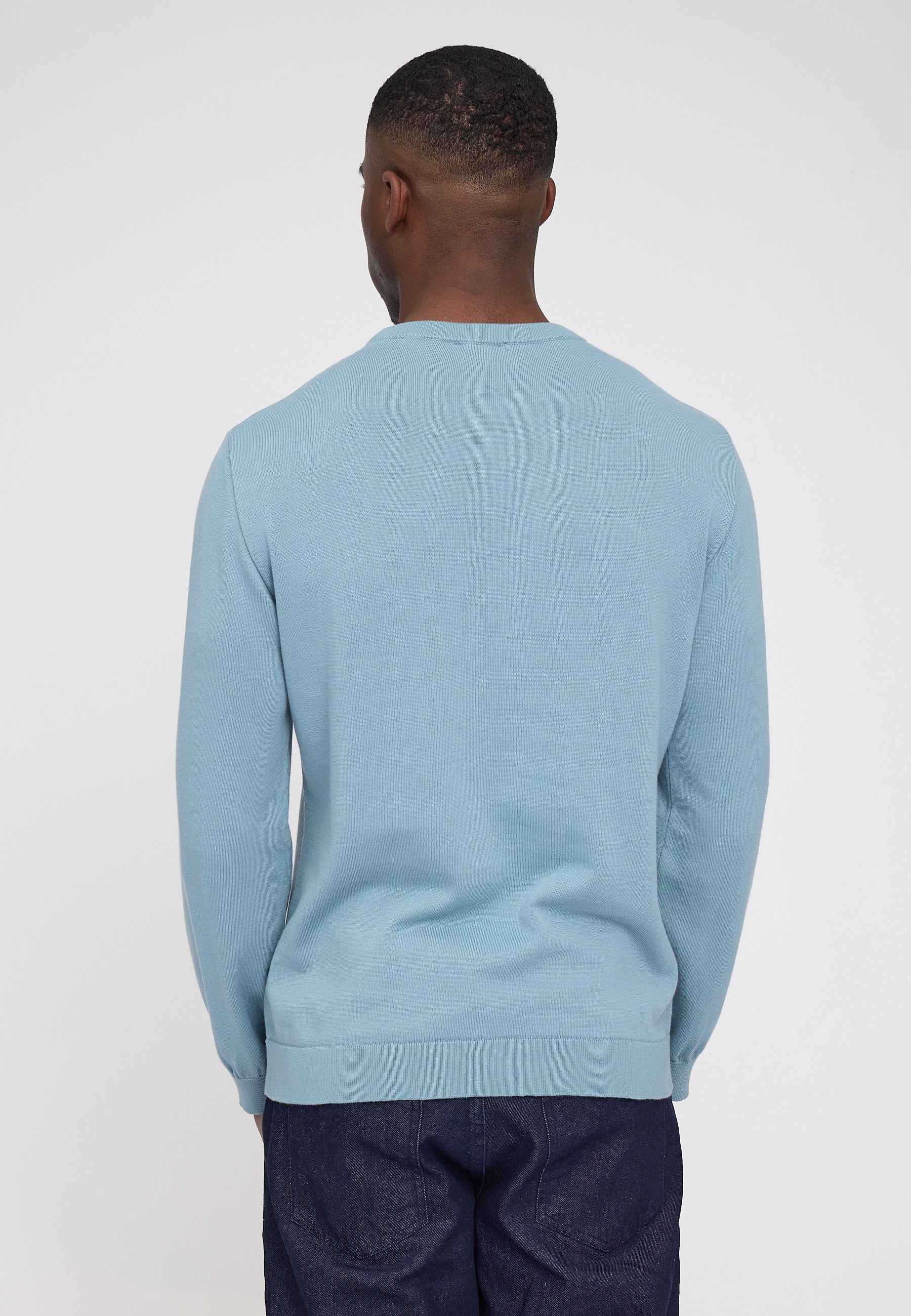 Fine Knit Crew Neck Jumper - Smoke Blue