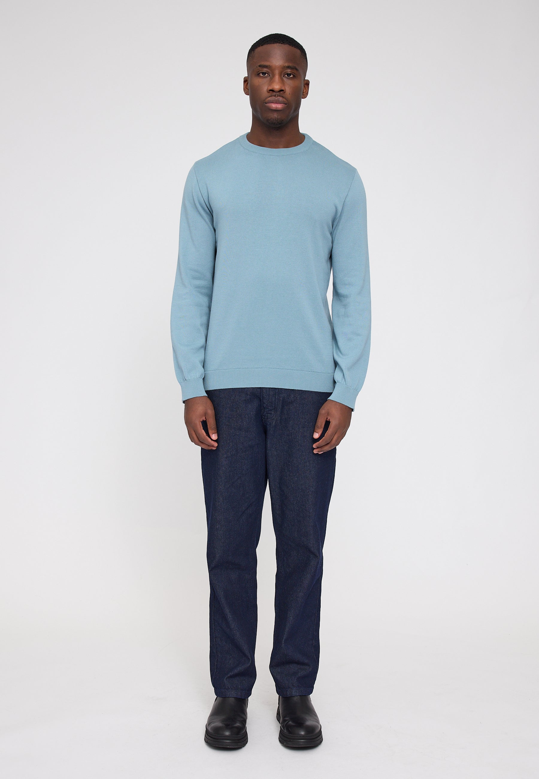 Fine Knit Crew Neck Jumper - Smoke Blue