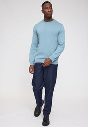 Fine Knit Crew Neck Jumper - Smoke Blue
