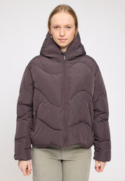 Waves Quilt Short Puffer Jacket - Eggplant