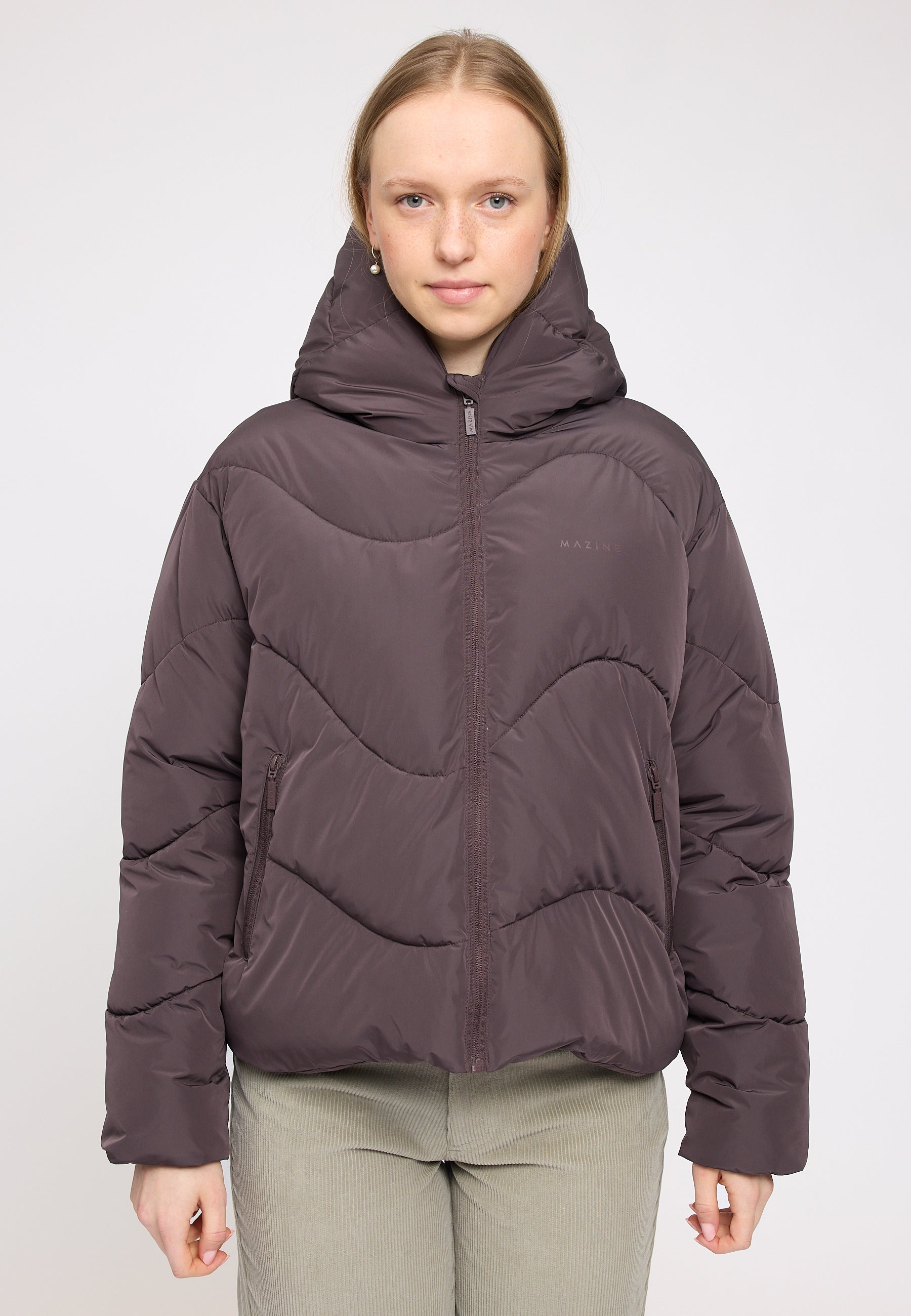 Waves Quilt Short Puffer Jacket - Eggplant