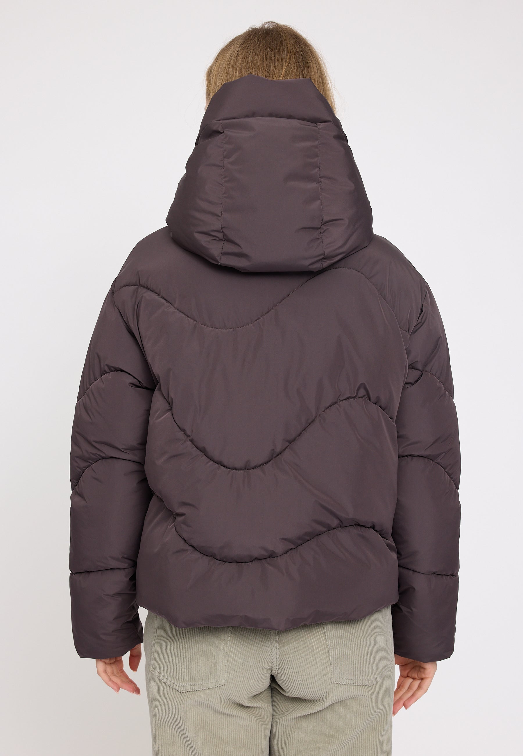 Waves Quilt Short Puffer Jacket - Eggplant