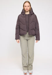 Waves Quilt Short Puffer Jacket - Eggplant