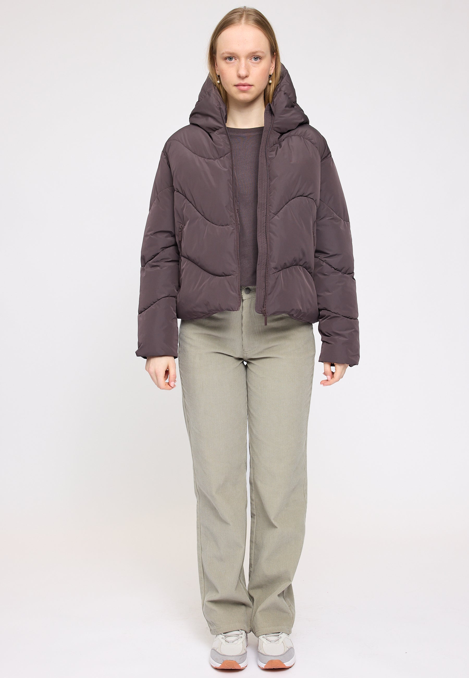 Waves Quilt Short Puffer Jacket - Eggplant