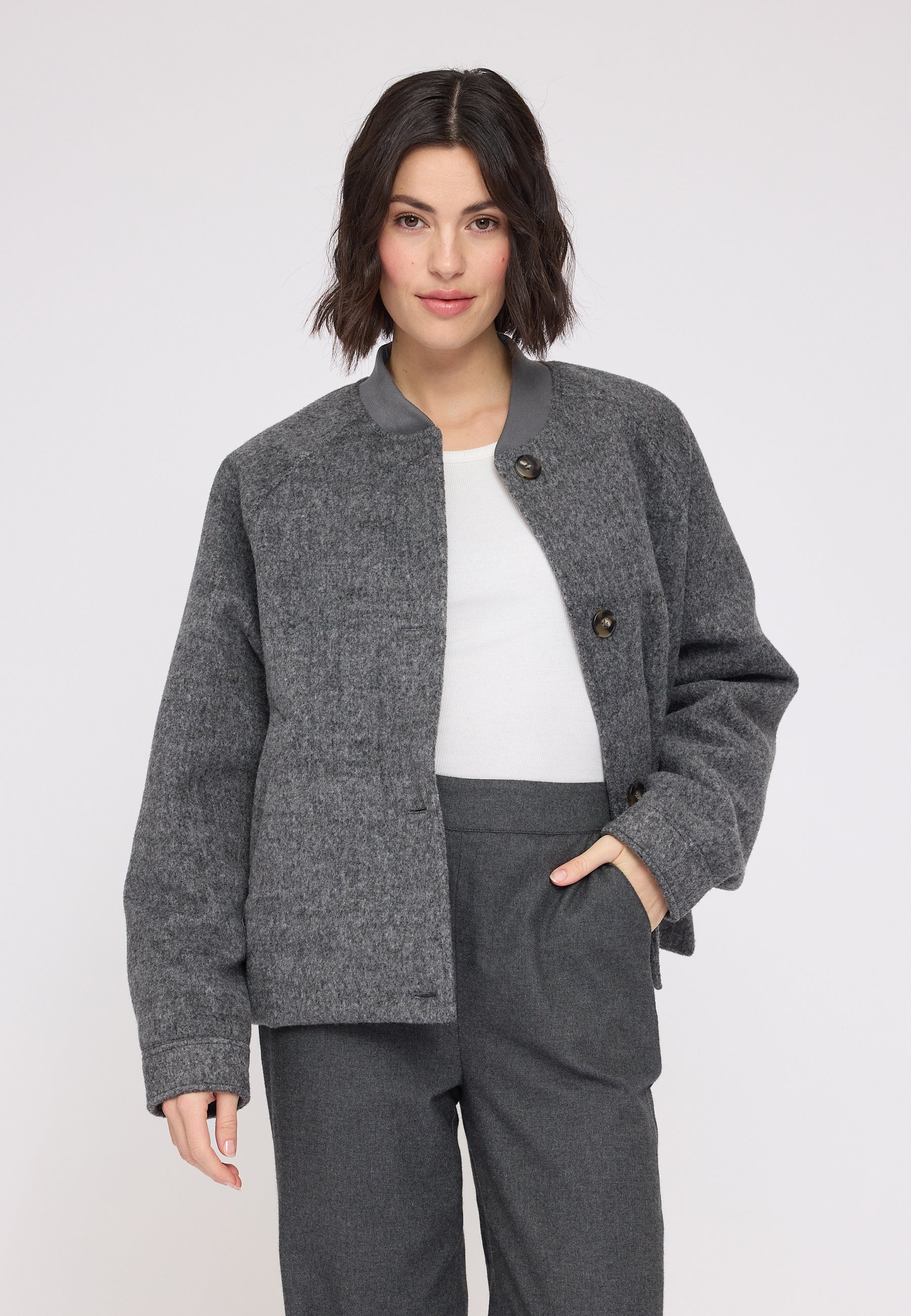 Vegan Wool Bomber - Anthracite Mel