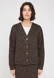 Printed V-Neck Denim Jacket - Chocolate Brown/ Printed