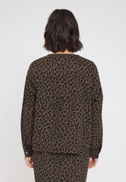 Printed V-Neck Denim Jacket - Chocolate Brown/ Printed