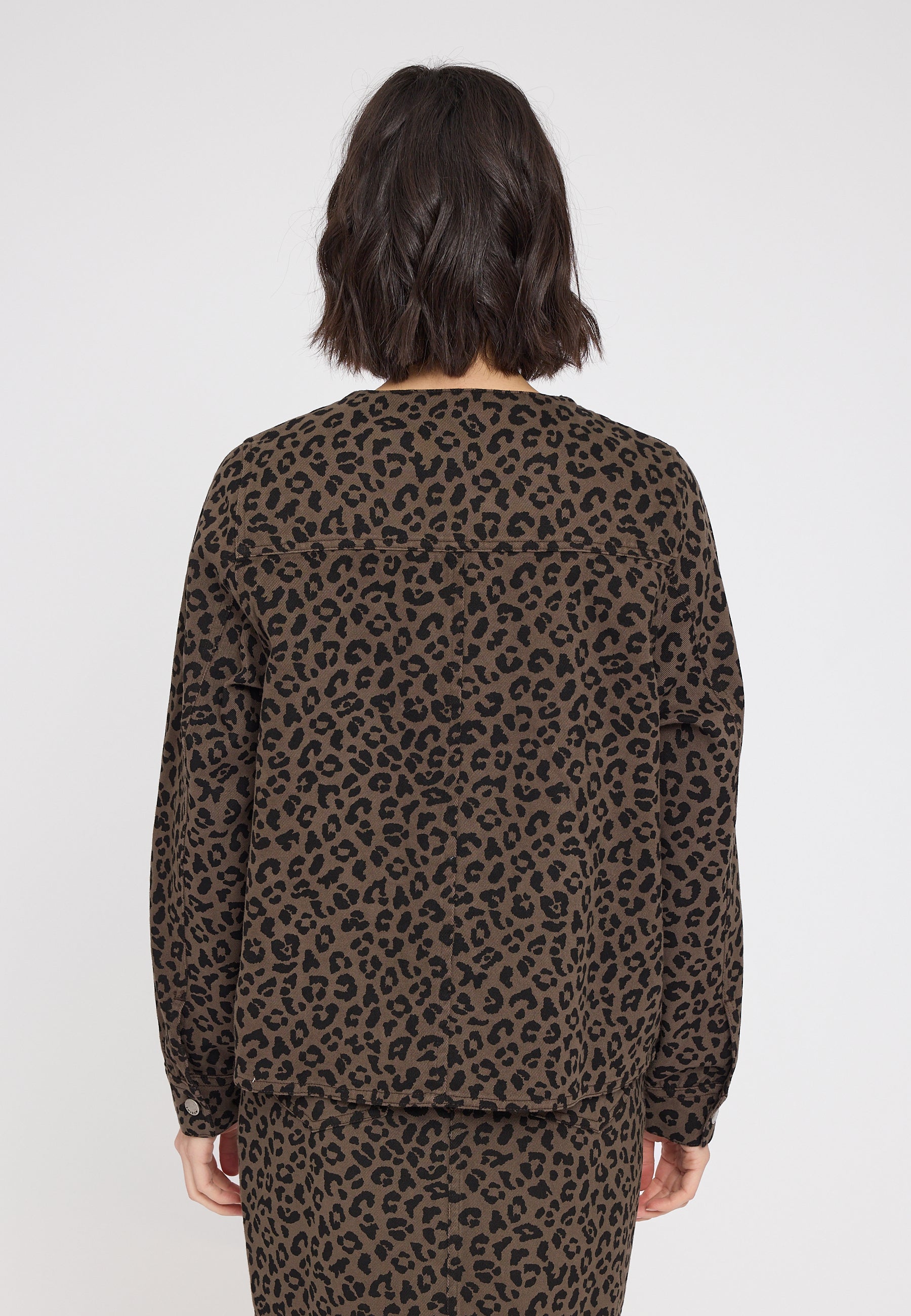 Printed V-Neck Denim Jacket - Chocolate Brown/ Printed