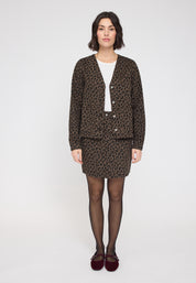 Printed V-Neck Denim Jacket - Chocolate Brown/ Printed