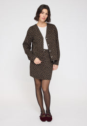 Printed V-Neck Denim Jacket - Chocolate Brown/ Printed