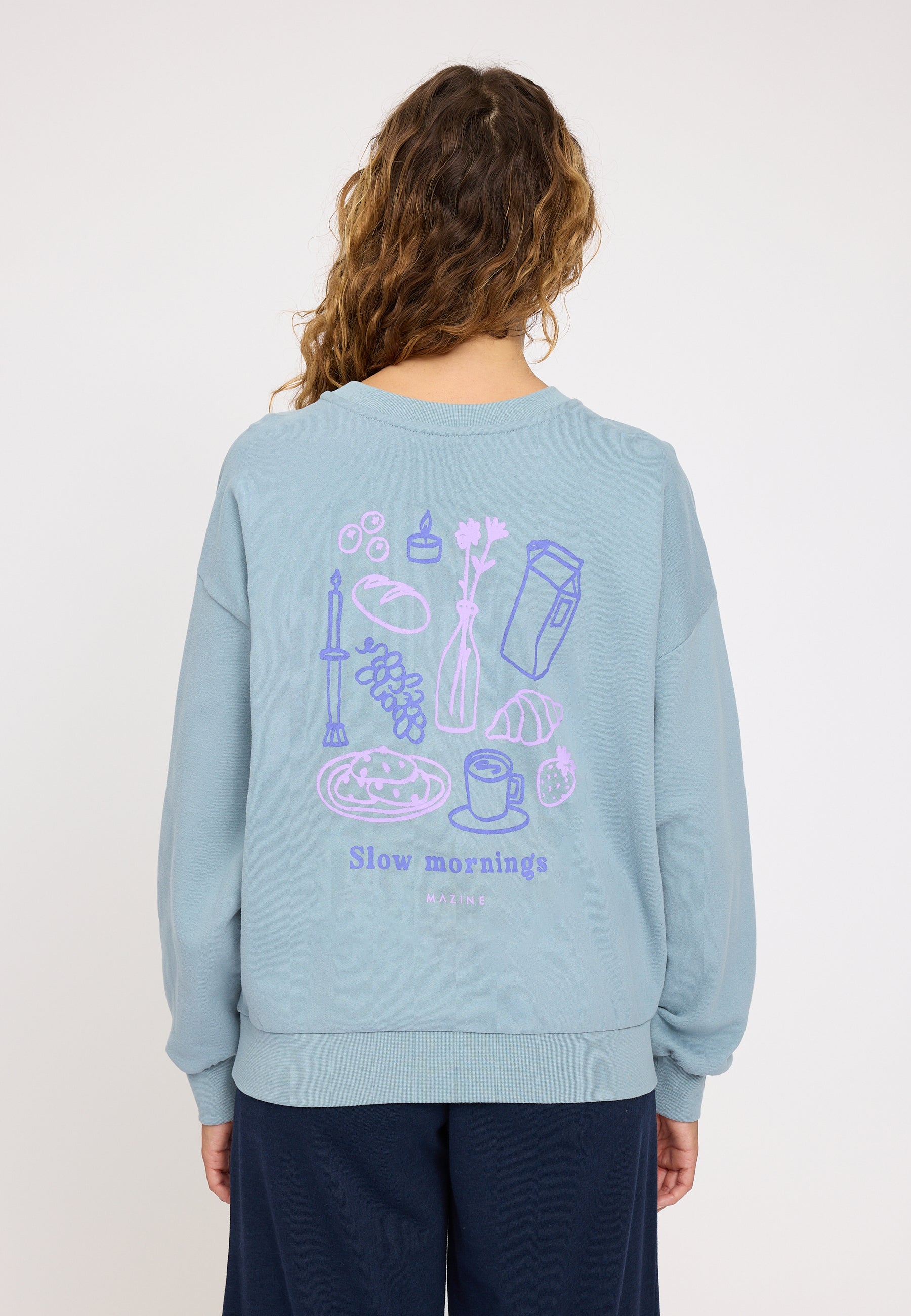 Back Print Sweatshirt - Dove Blue/ Breakfast Print