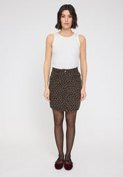 Printed Mini Denim Skirt - Chocolate Brown/ Printed