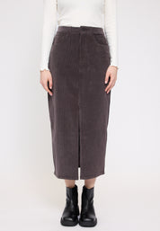 Corduroy Midi Skirt - Eggplant