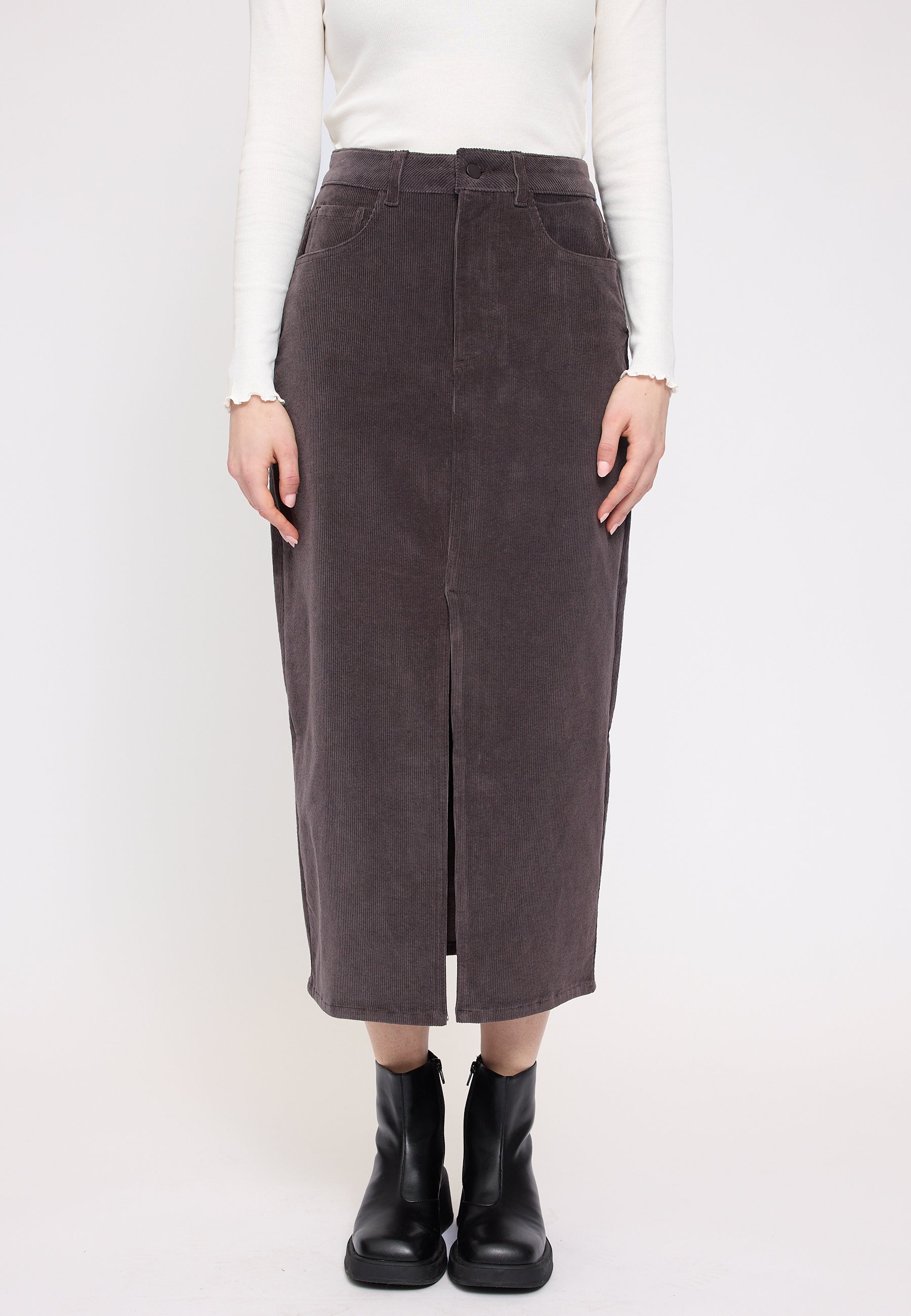 Corduroy Midi Skirt - Eggplant