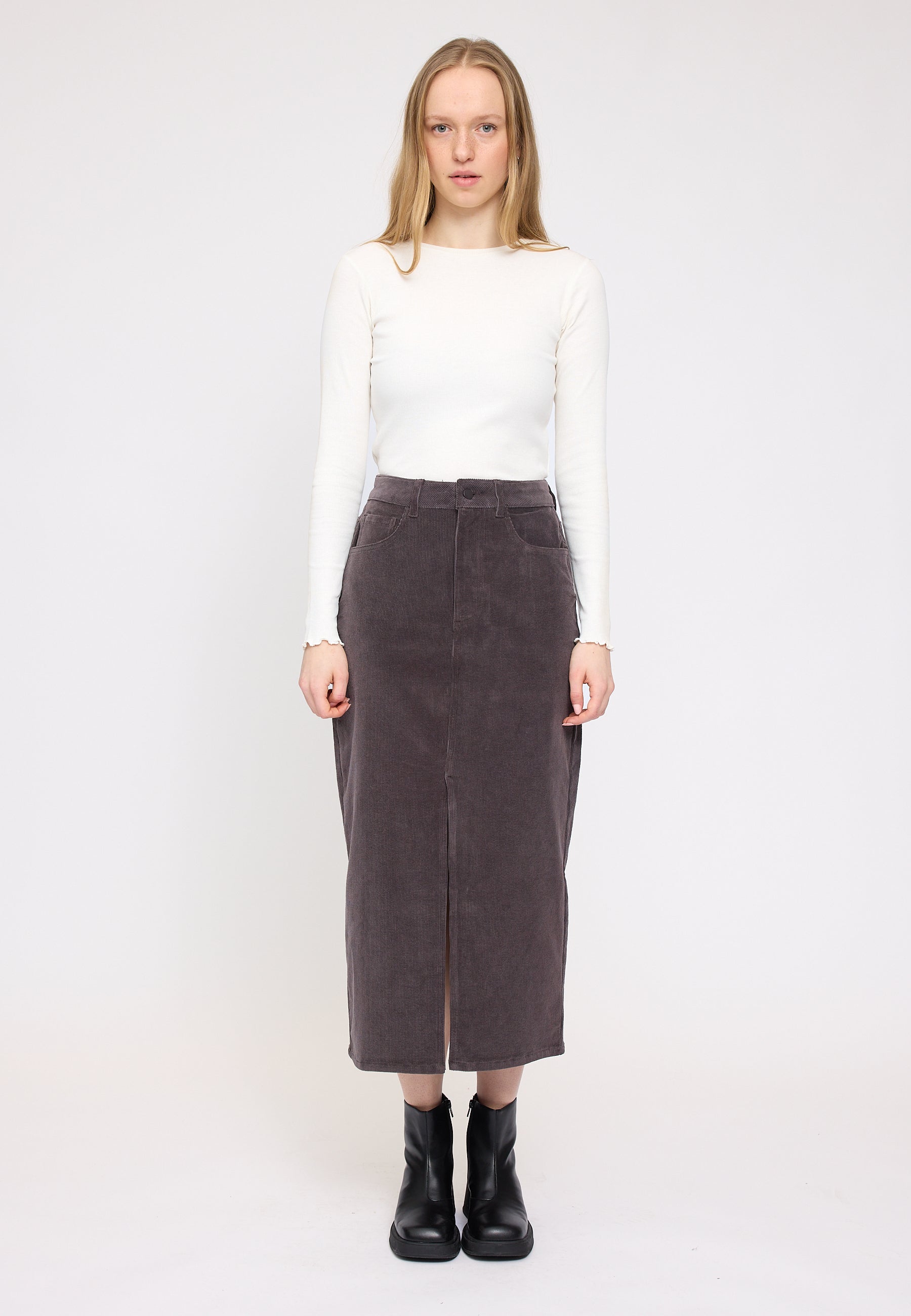 Corduroy Midi Skirt - Eggplant