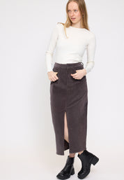 Corduroy Midi Skirt - Eggplant