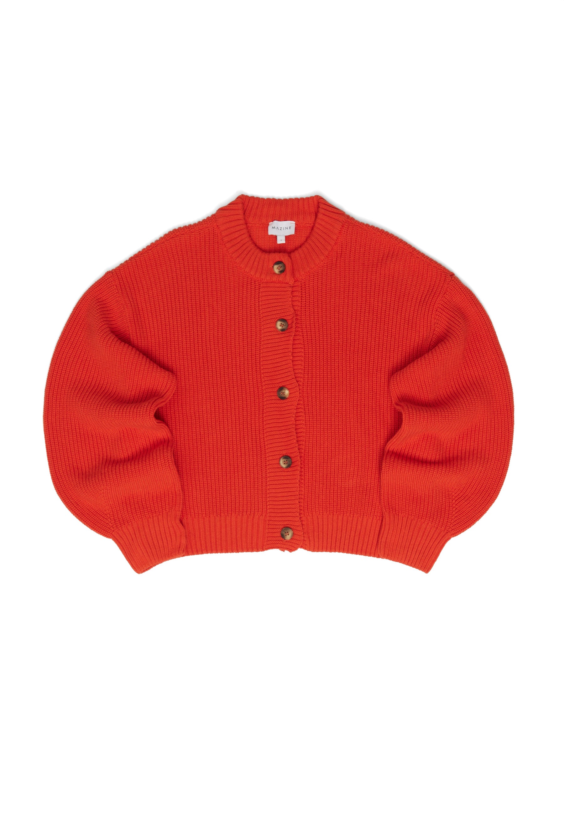 Chunky Knit Crew Neck Cardigan - Bright Red