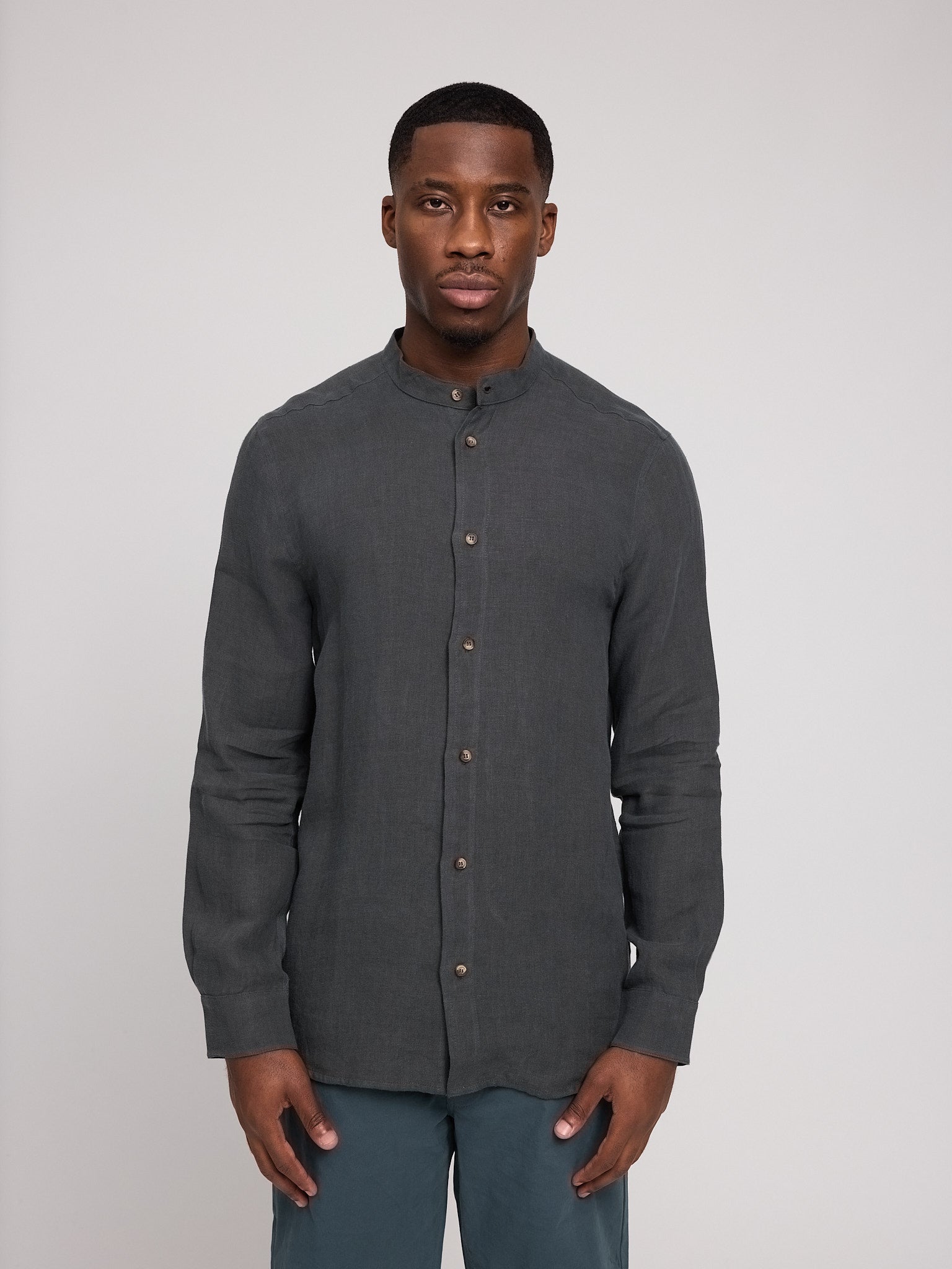 Stand Collar Linen Shirt