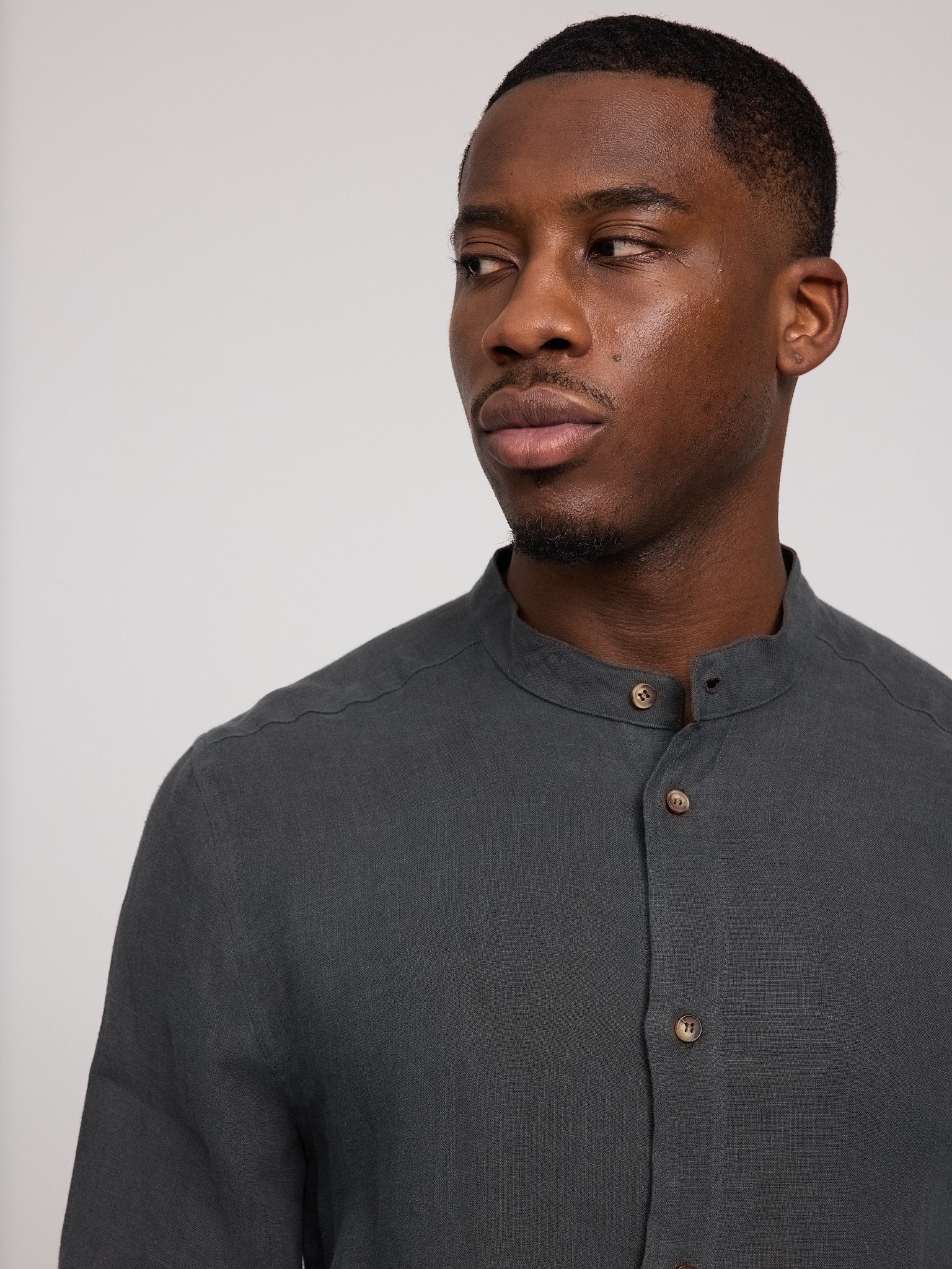 Stand Collar Linen Shirt