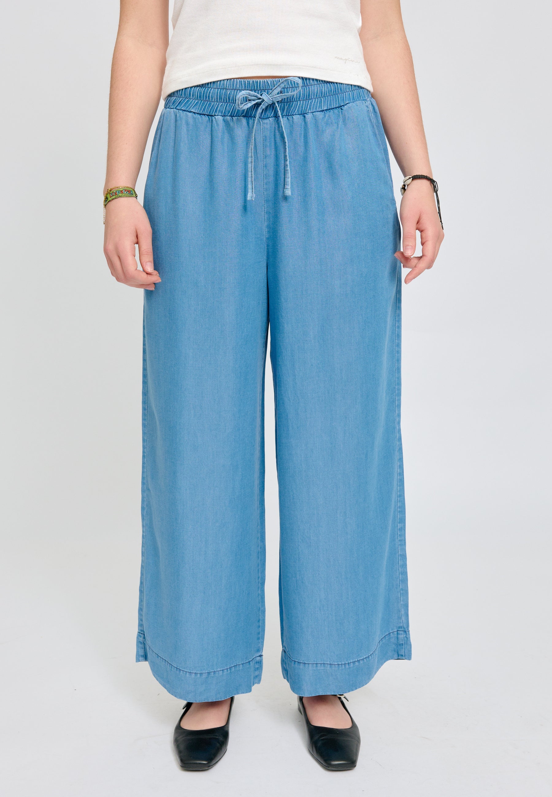 Wide Leg Tencel Pants Elastic