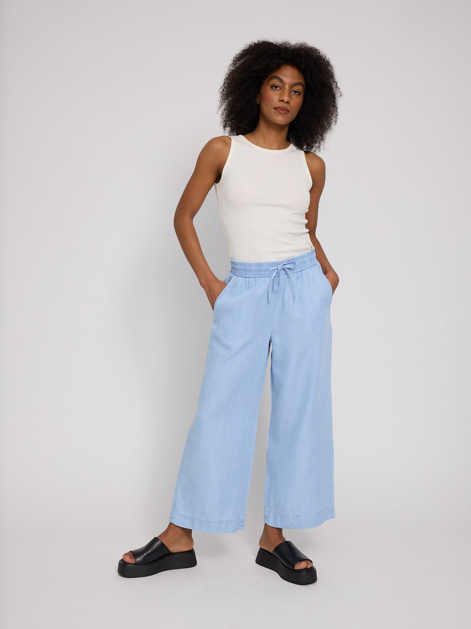 Wide Leg Tencel Pants Elastic