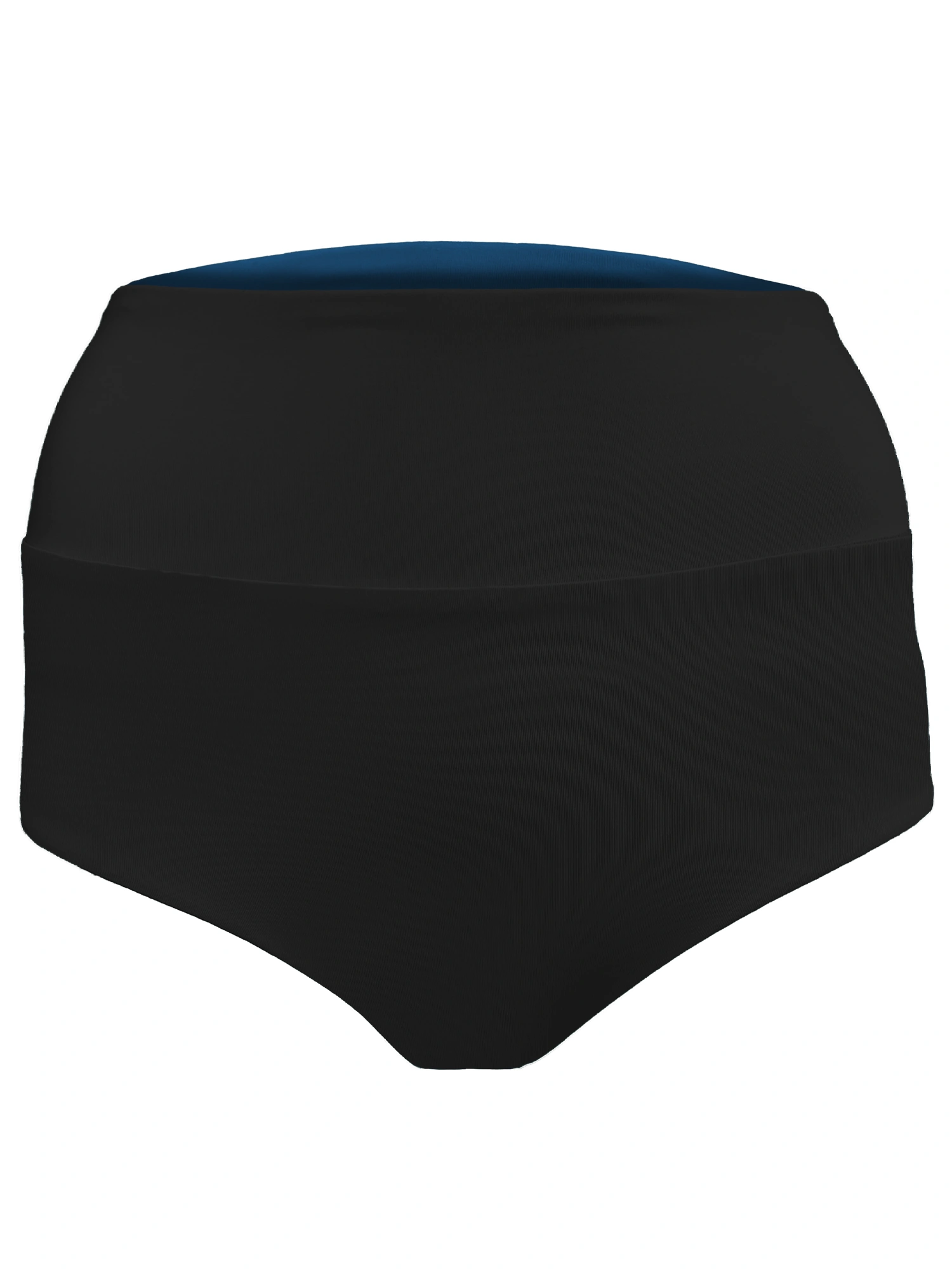 Schwarze Badehose mit blauem Bund.