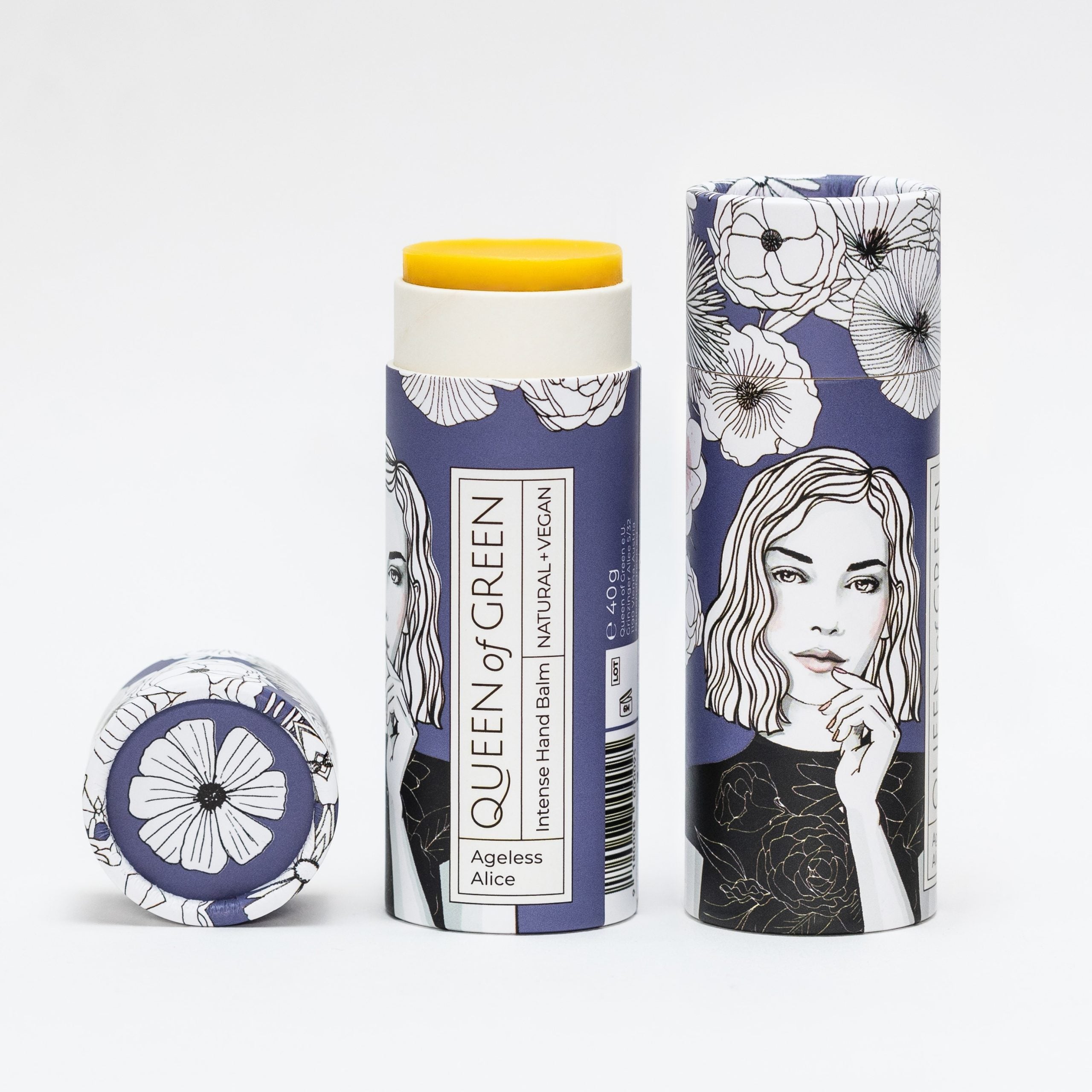 Handbalsam-Verpackungen mit Frauengesicht und Blumenmuster