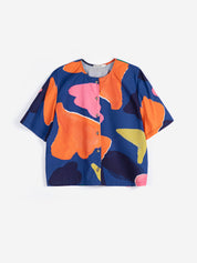 Blooming color pattern cropped blouse