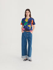 Blooming color pattern cropped blouse