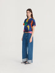 Blooming color pattern cropped blouse