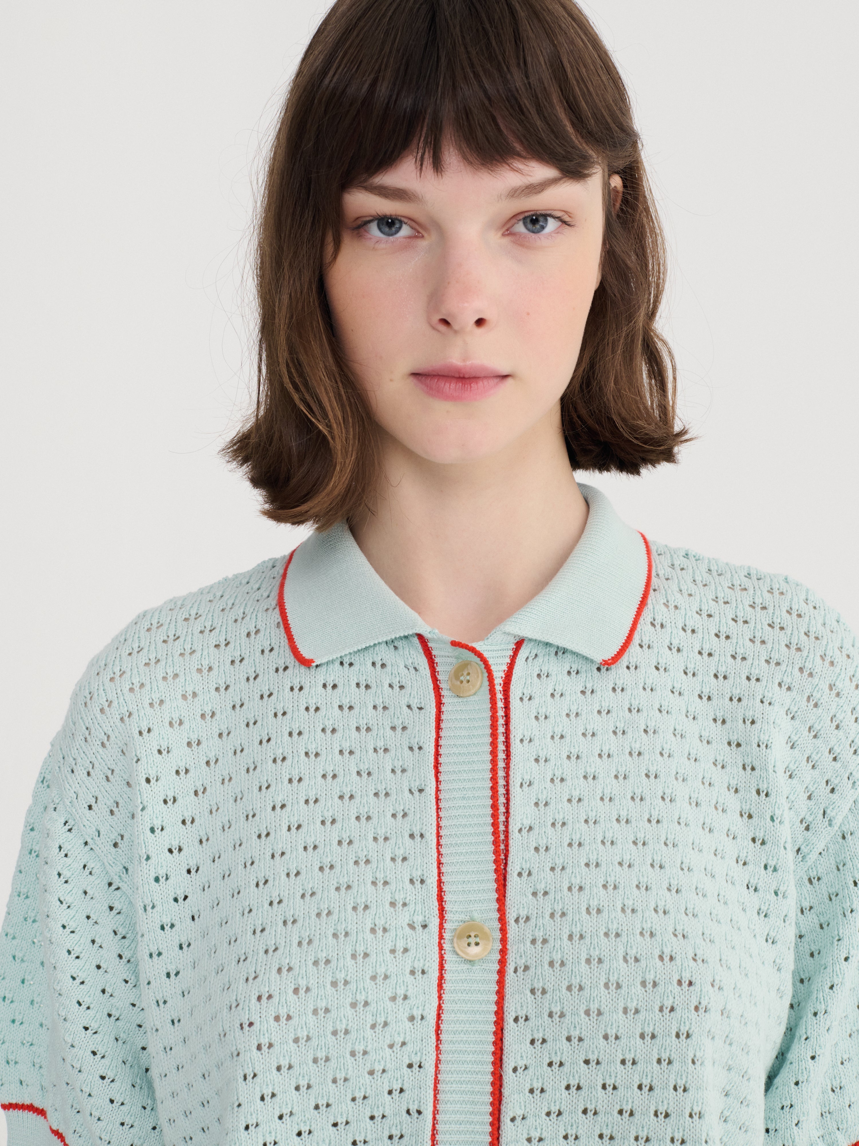 Openwork knitted cotton cardigan