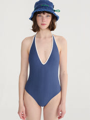 Cut-out seersucker swimsuit