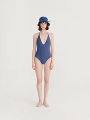 Cut-out seersucker swimsuit