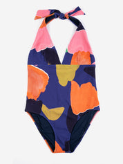 Blooming color pattern v-neck swimsuit