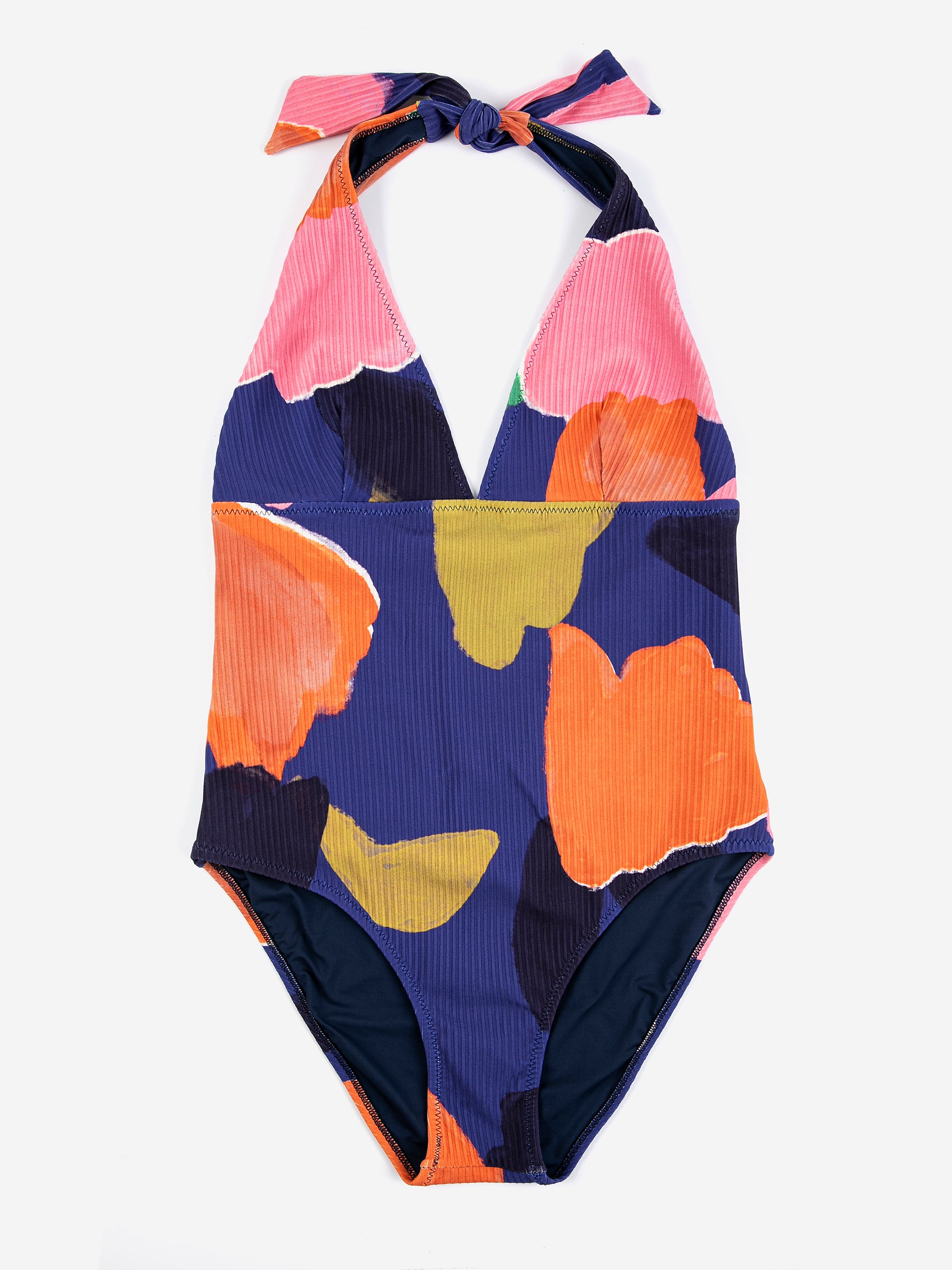 Blooming color pattern v-neck swimsuit