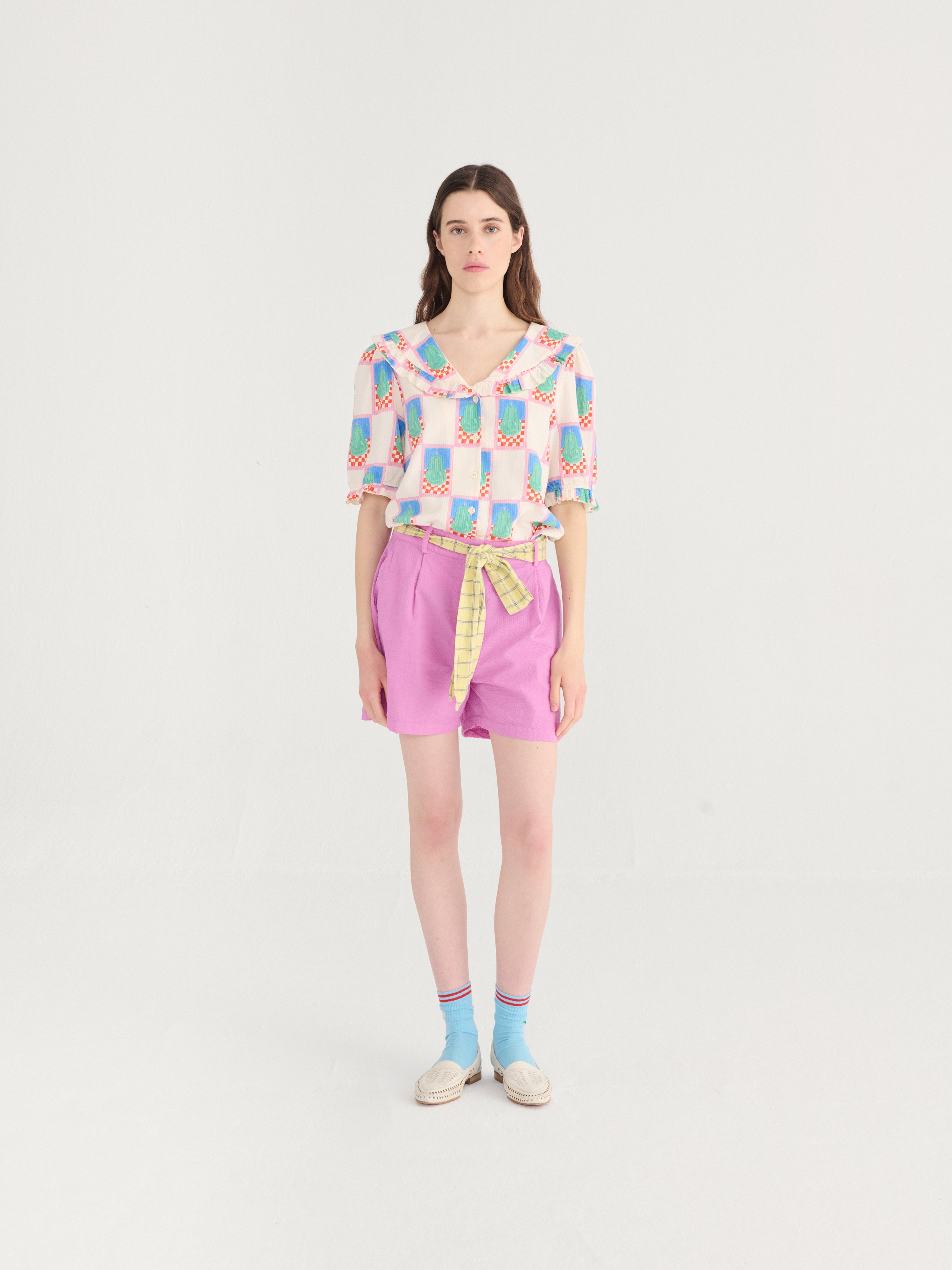 Pleated seersucker Shorts