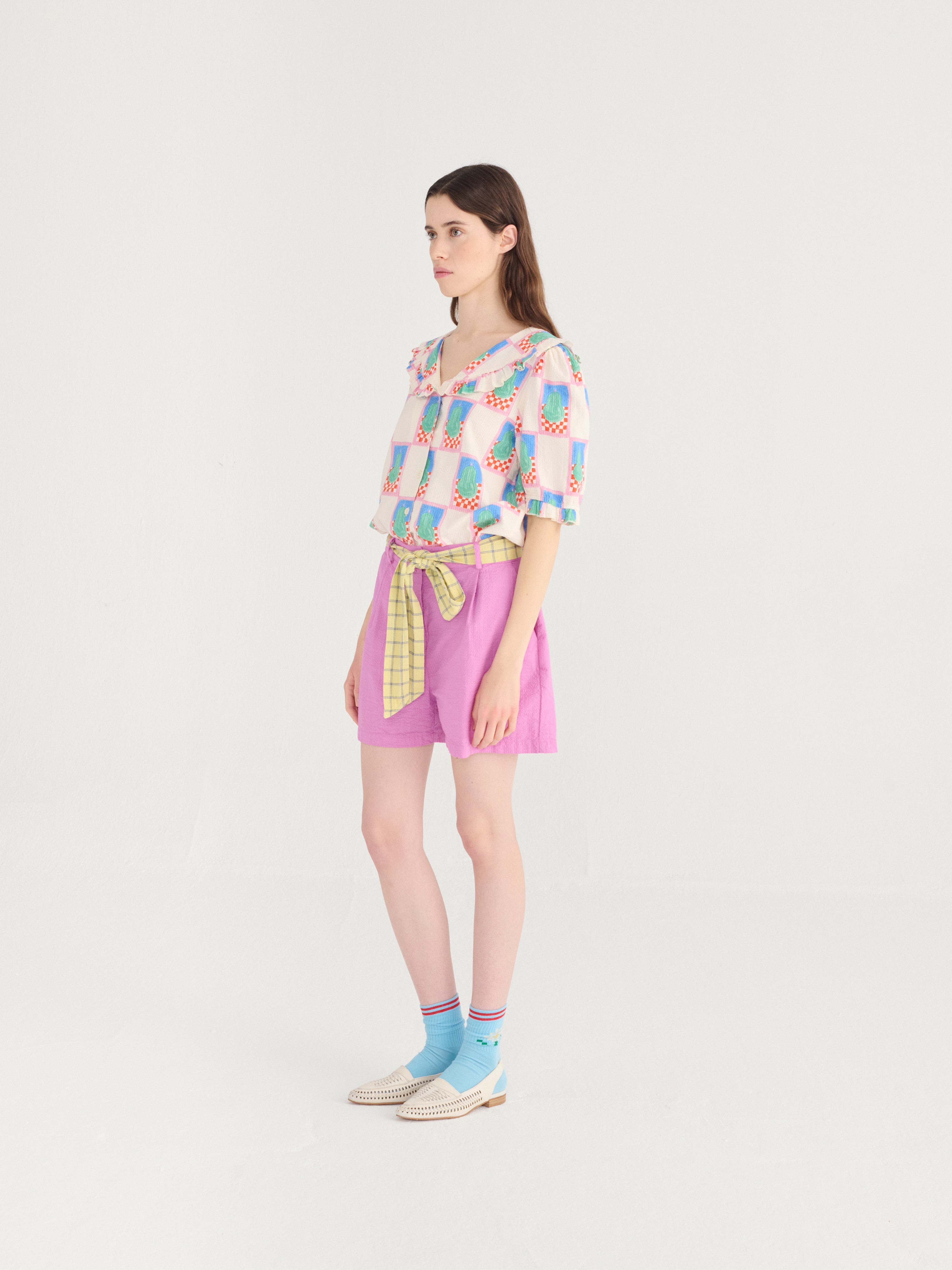Pleated seersucker Shorts