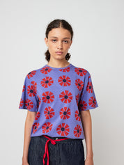 Flower Pattern Fitted T-Shirt - Purple