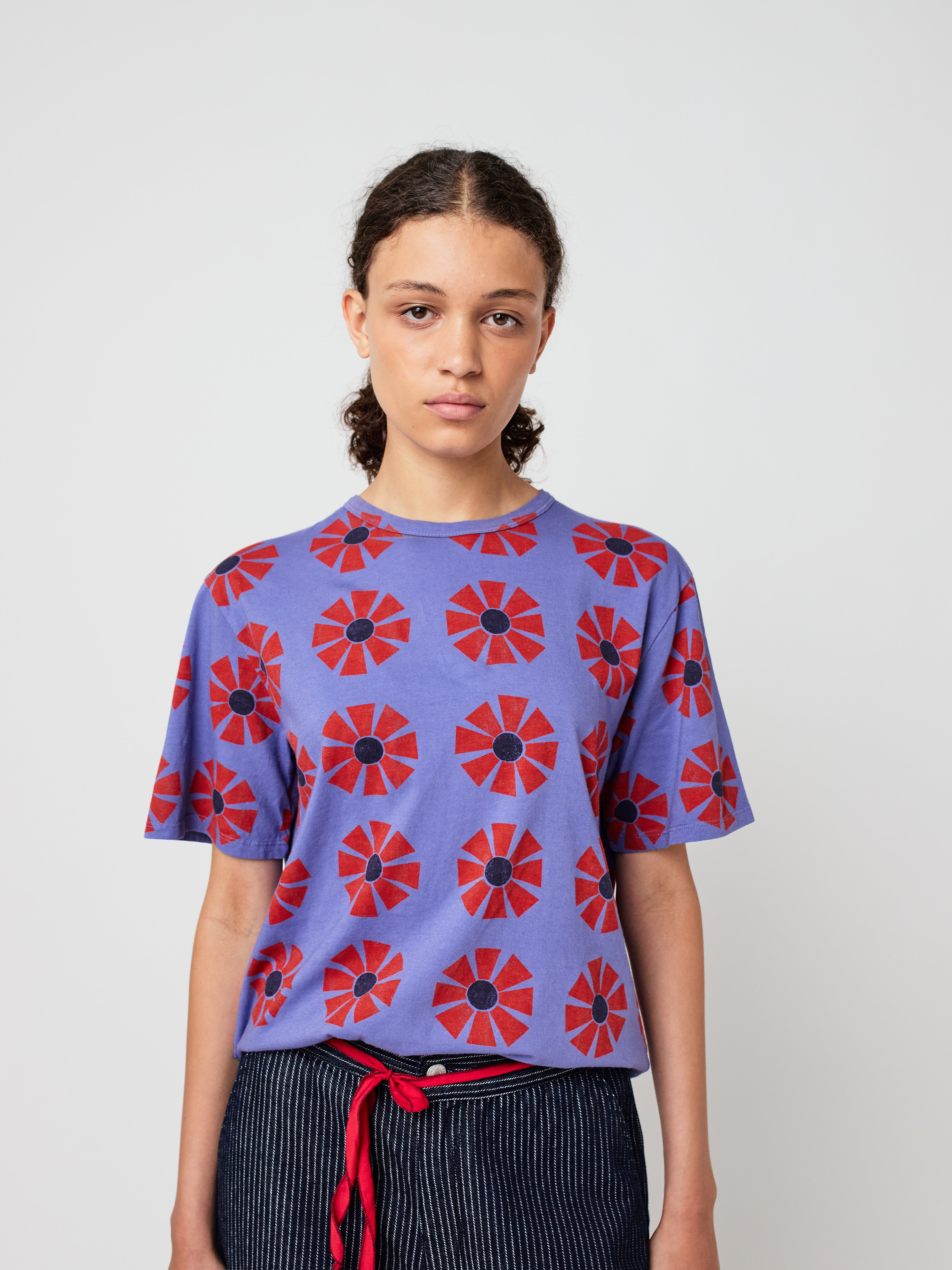 Flower Pattern Fitted T-Shirt - Purple