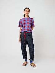 Flower Pattern Fitted T-Shirt - Purple