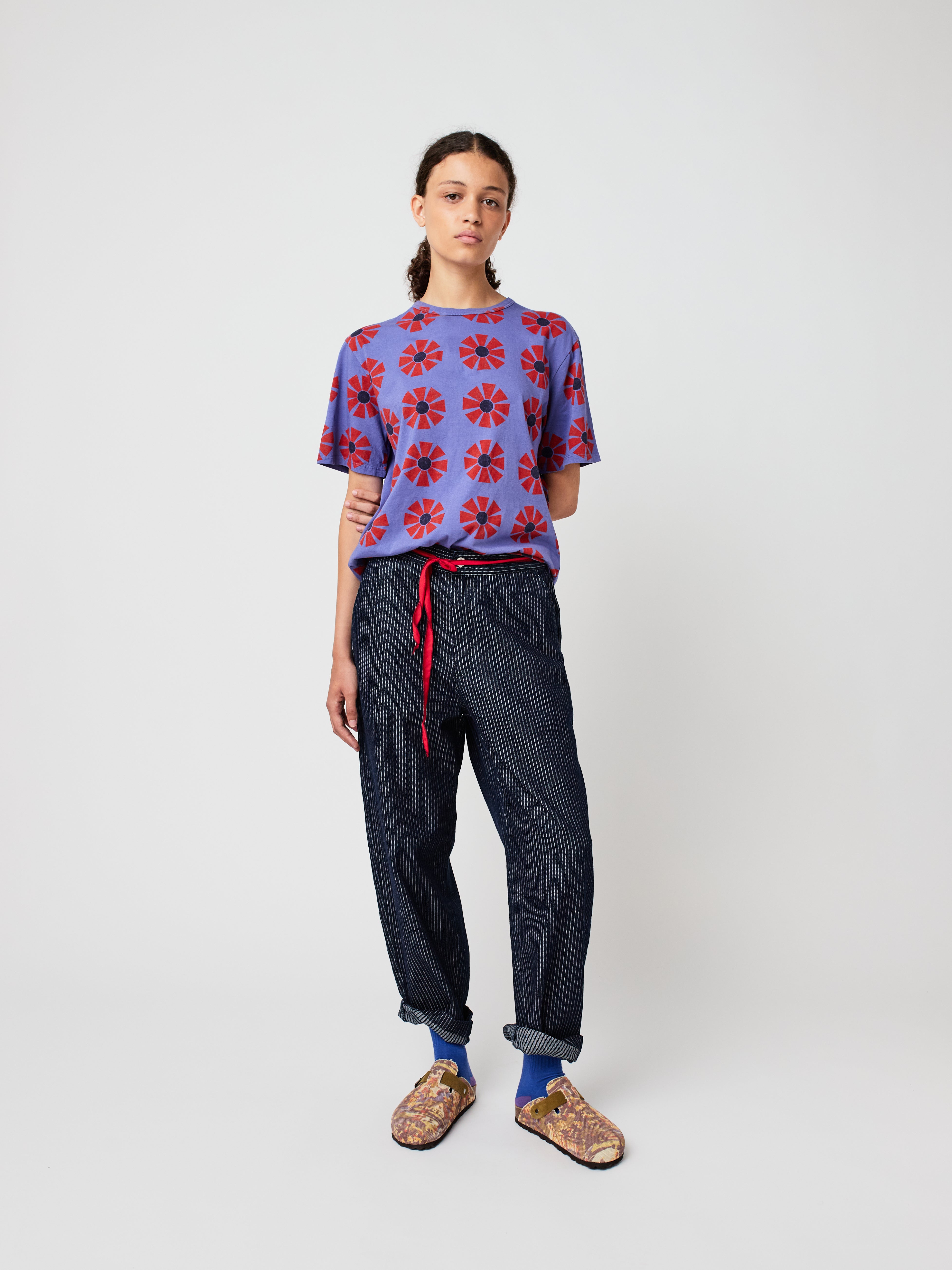 Flower Pattern Fitted T-Shirt - Purple