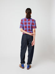 Flower Pattern Fitted T-Shirt - Purple